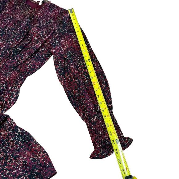Taylor Women's Black Maroon Print L/S Chiffon Smocked Waist Dress 8 Bohemian - Picture 11 of 12